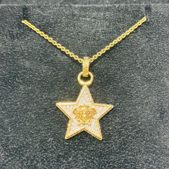 NIB Versace Star Galaxy Gold Medusa Crystal Pendant Necklace $595 - Picture 13 of 16